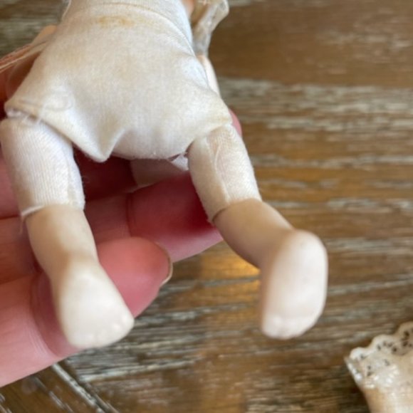 Vintage RUSS Baby Doll Porcelain Bisque Head Arms Leg Cloth Body Blue Eyes Dress - Picture 8 of 10